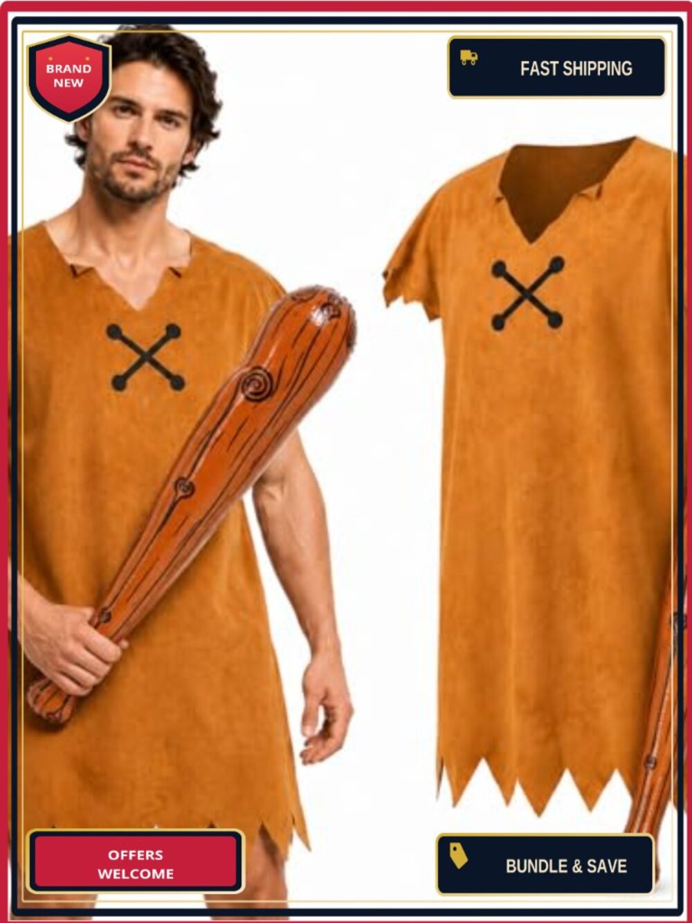 Men's Caveman Costume Tunic Faux Suede Inflatable Club